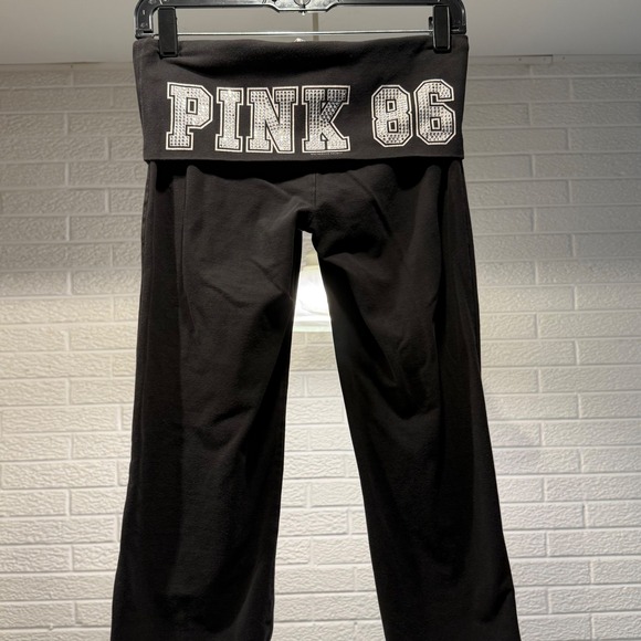 Y2K vintage PINK Victoria's Secret Black Fold Over Waist Pants 86 Rhinestone - Picture 1 of 4